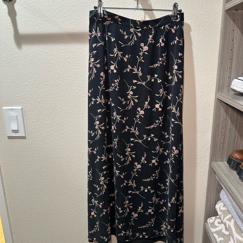 Black Maxi Skirt with Pink Floral Print